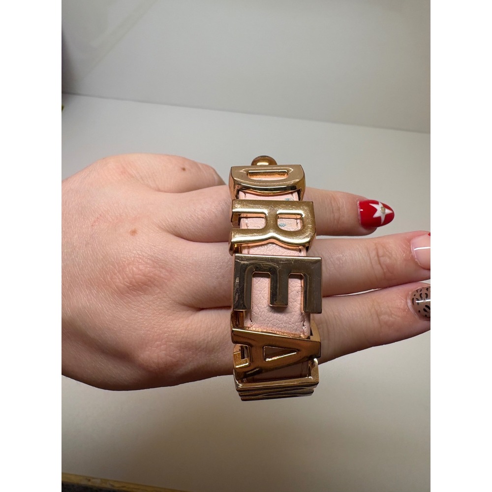 BCBGeneration Pink Leather DREAM Gold Letter Wrap Bracelet